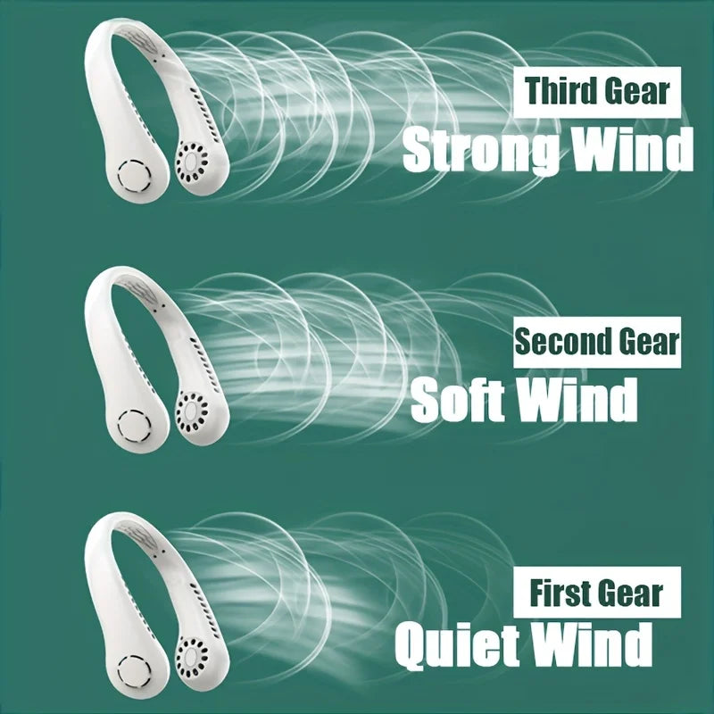 Hanging Neck Fan Convenient Small Fan Can Be Freely Adjusted Mini Small USB Charging Leafless Large Wind Hanging Neck Outdoors