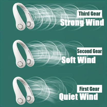 Hanging Neck Fan Convenient Small Fan Can Be Freely Adjusted Mini Small USB Charging Leafless Large Wind Hanging Neck Outdoors